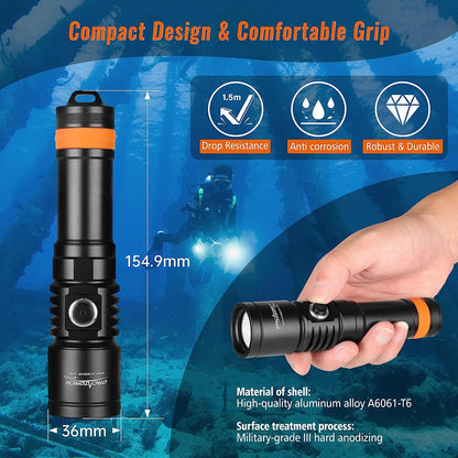 Rechargeable LED Diving Flashlight Powerful Underwater Torch