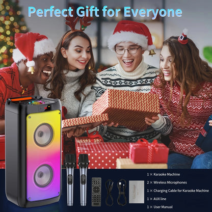 Portable Bluetooth Karaoke Speaker with Dual Microphones & LED Lights