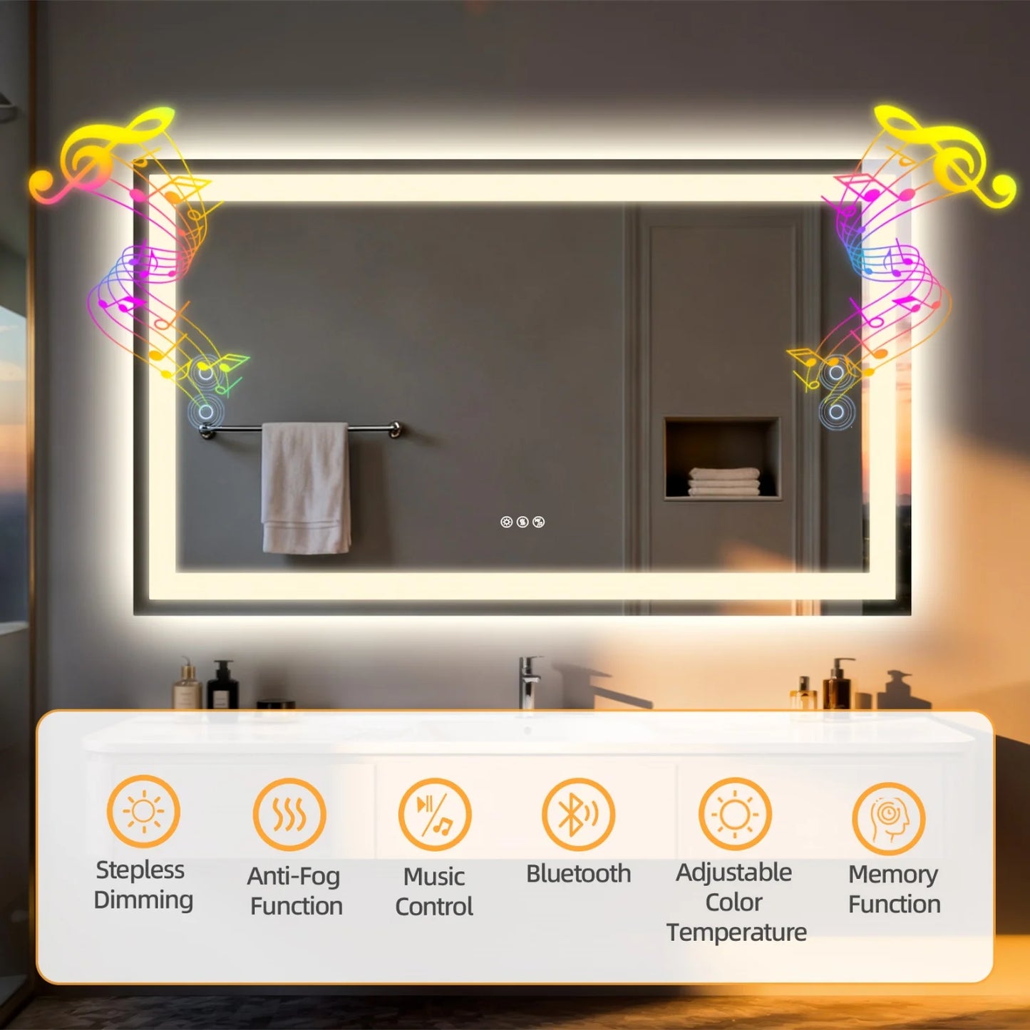 120x70cm LED Makeup Mirror Bluetooth Speaker Anti-Fog Backlit