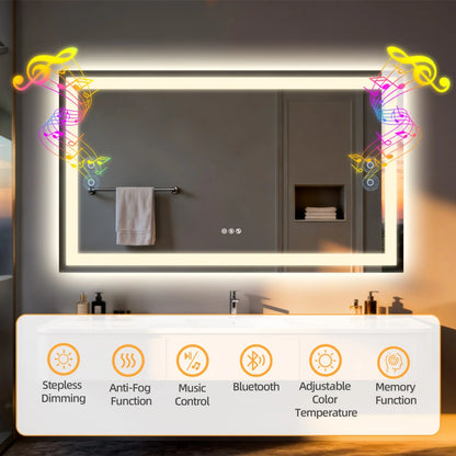 60x80cm Backlit LED Vanity Mirror Bluetooth Anti-Fog Waterproof