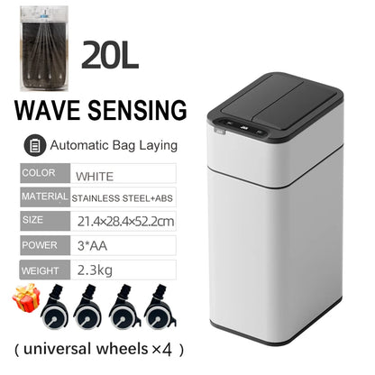White 20L Automatic Waste Bin Smart Motion Sensor Trash Can
