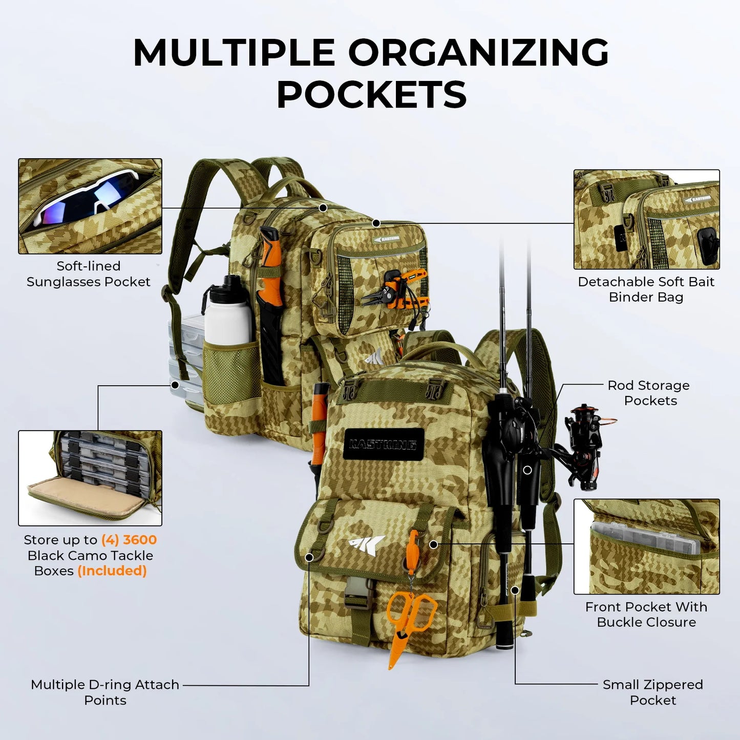 Heavy Duty 50L Fishing Backpack with Rod Holders