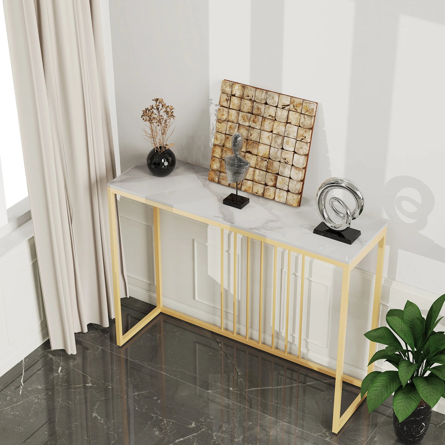 Modern Gold Accent Table Narrow Hallway Console