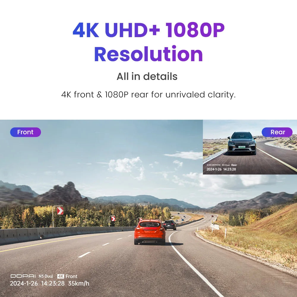 4K Dual Dash Cam Front Rear Camera GPS ADAS