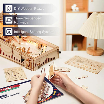 3D Mechanical Pinball Puzzle Table Game Wooden Model Kit