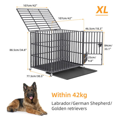 XL Pet Kennel Cage with Slide-Out Tray and Wheels