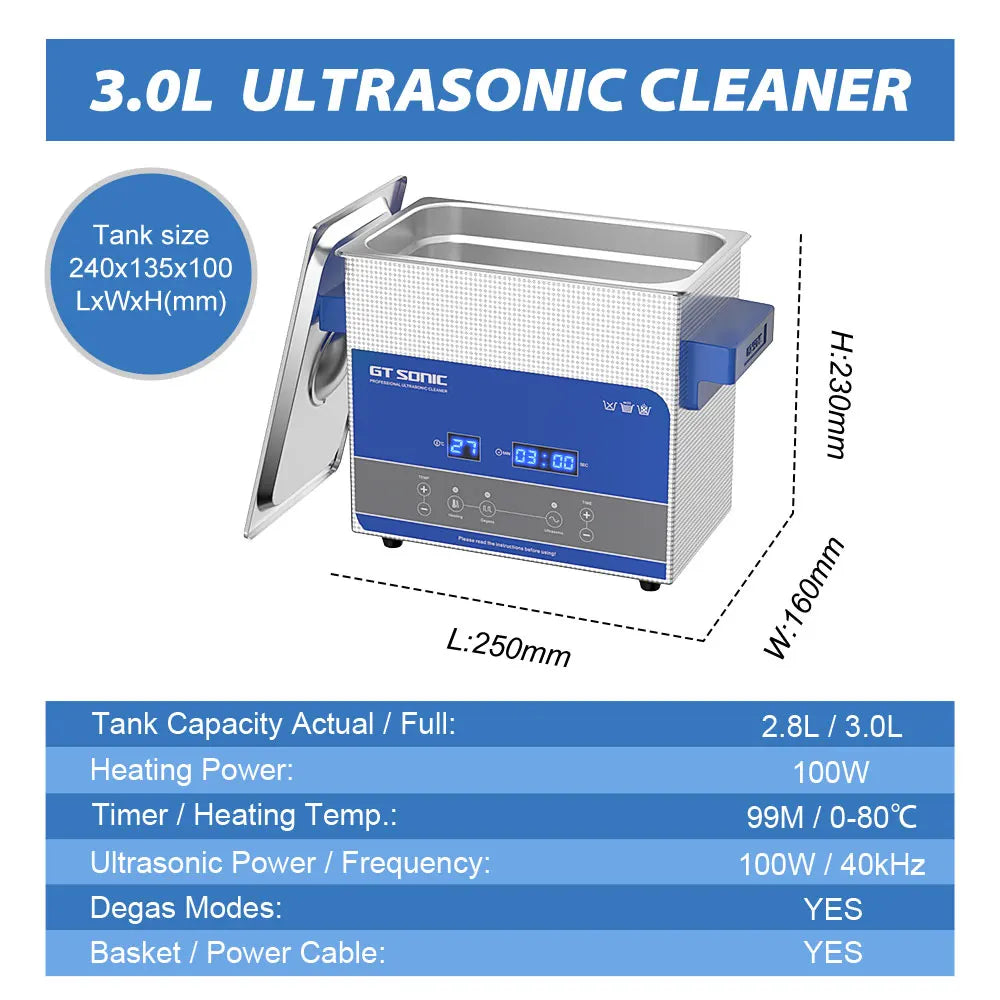 Portable 3L Ultrasonic Cleaner with Digital Controls