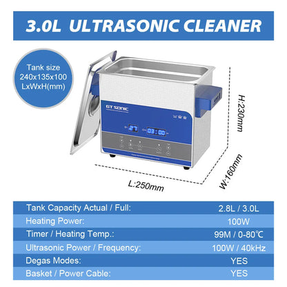 Portable 3L Ultrasonic Cleaner with Digital Controls
