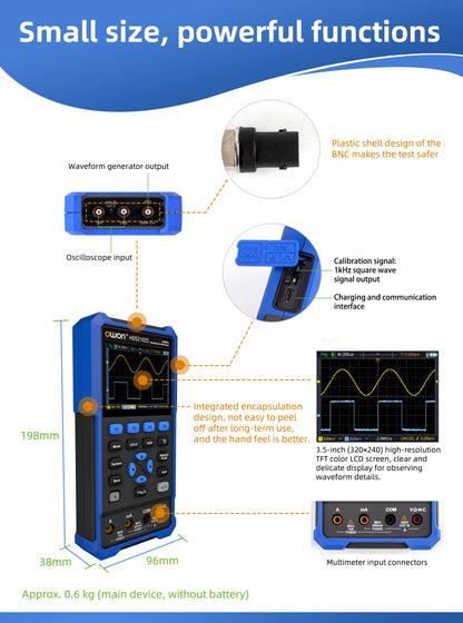 Handheld Digital Oscilloscope 40MHz Dual Channel with Multimeter