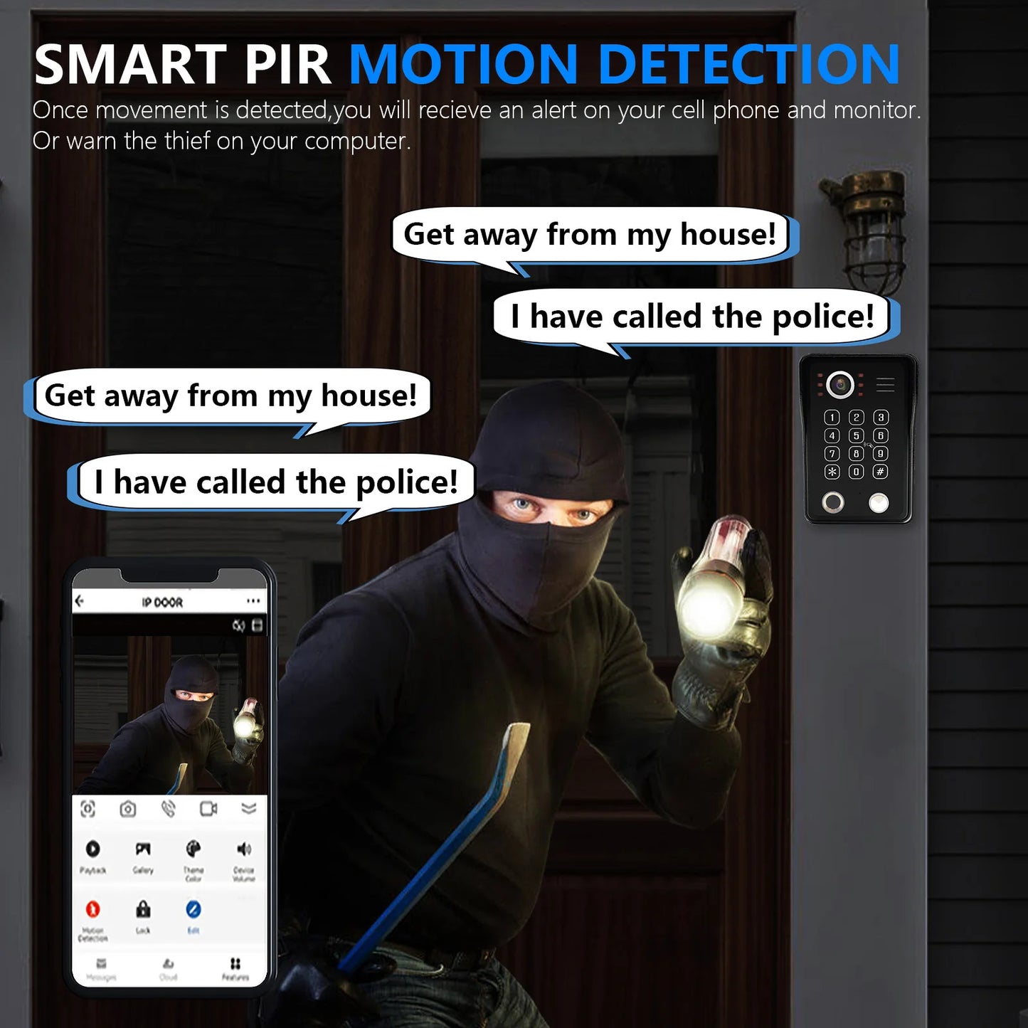 Black Smart Video Intercom Doorbell 10" Screen with Two-Way Audio