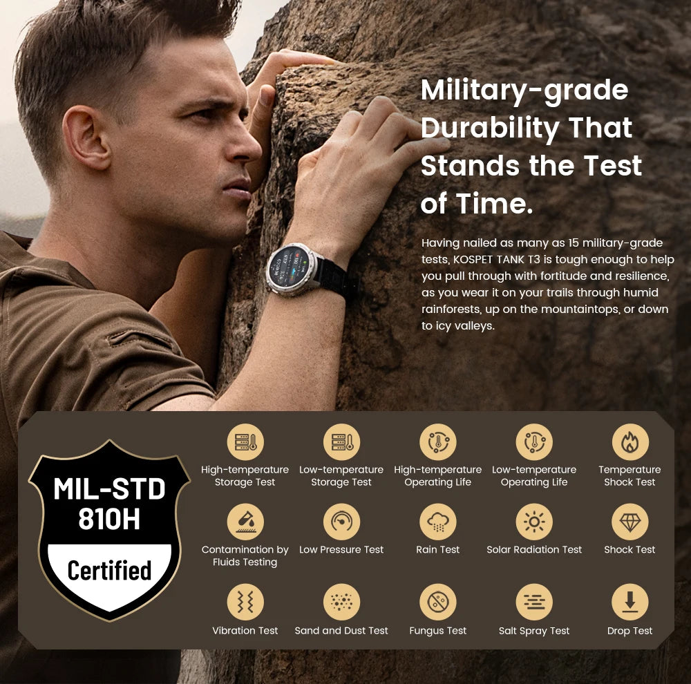 Rugged Military Smart Watch with Fitness Tracking Black