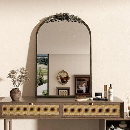 Large Baroque Arched Wall Mirror Vintage Brass Frame
