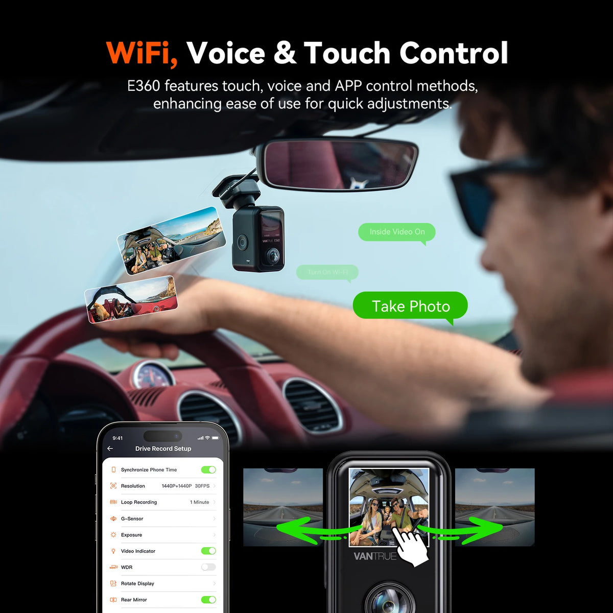 360° 5.2K Car Dash Camera with WiFi and 128GB
