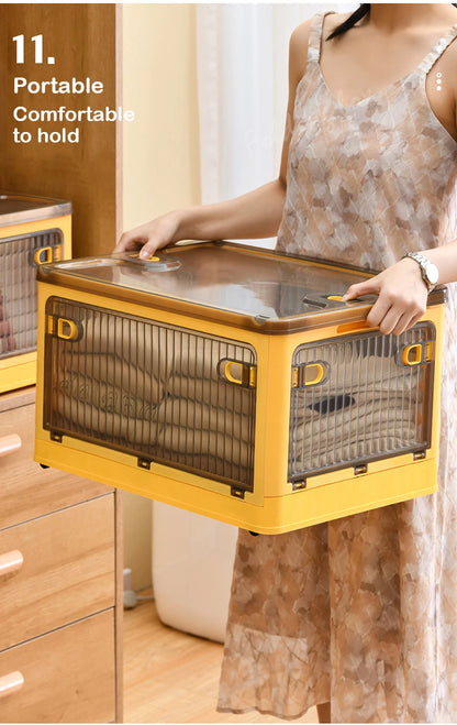 Foldable Storage Box with Wheels Stackable Closet Organizer