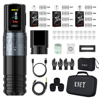 Adjustable Stroke Tattoo Pen Kit Silver One Battery