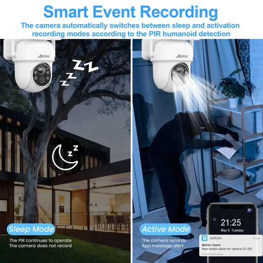 2K 3MP Wireless Solar Security Camera with PIR Detection
