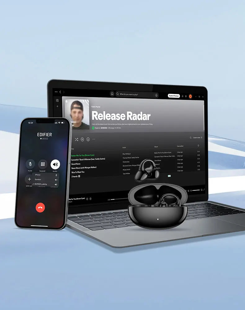 Black Open-Ear Earphones with Multipoint & Long Battery