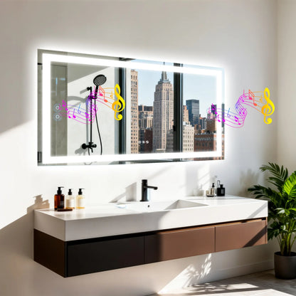 60x80cm Backlit LED Vanity Mirror Bluetooth Anti-Fog Waterproof