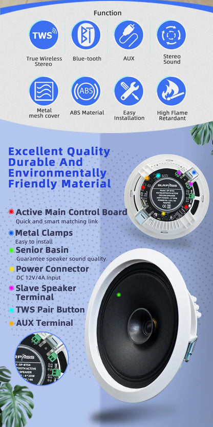 Wireless Ceiling Speaker Set with Amplifier and Passive Units