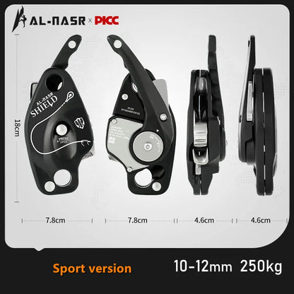 Self-Braking Climbing Descender for Rope Safety