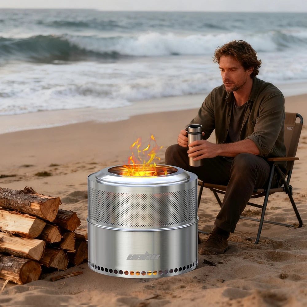 19-Inch Smokeless Stainless Steel Fire Pit Portable Outdoor Wood Burner