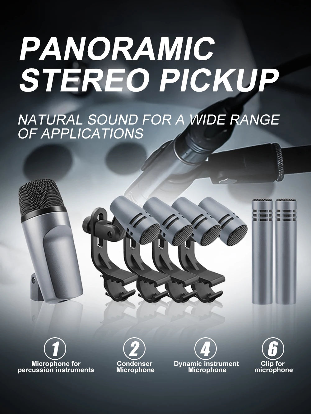 7-Piece Wired Drum Microphone Kit for Band and Stage