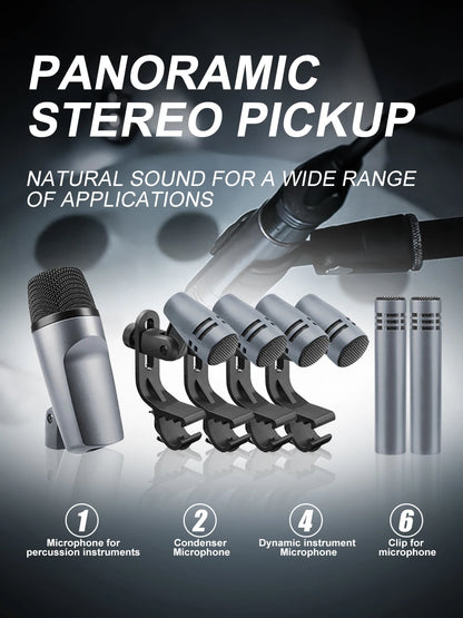 7-Piece Wired Drum Microphone Kit for Band and Stage