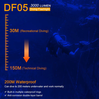 Scuba LED Torch 150m Waterproof 2M Line
