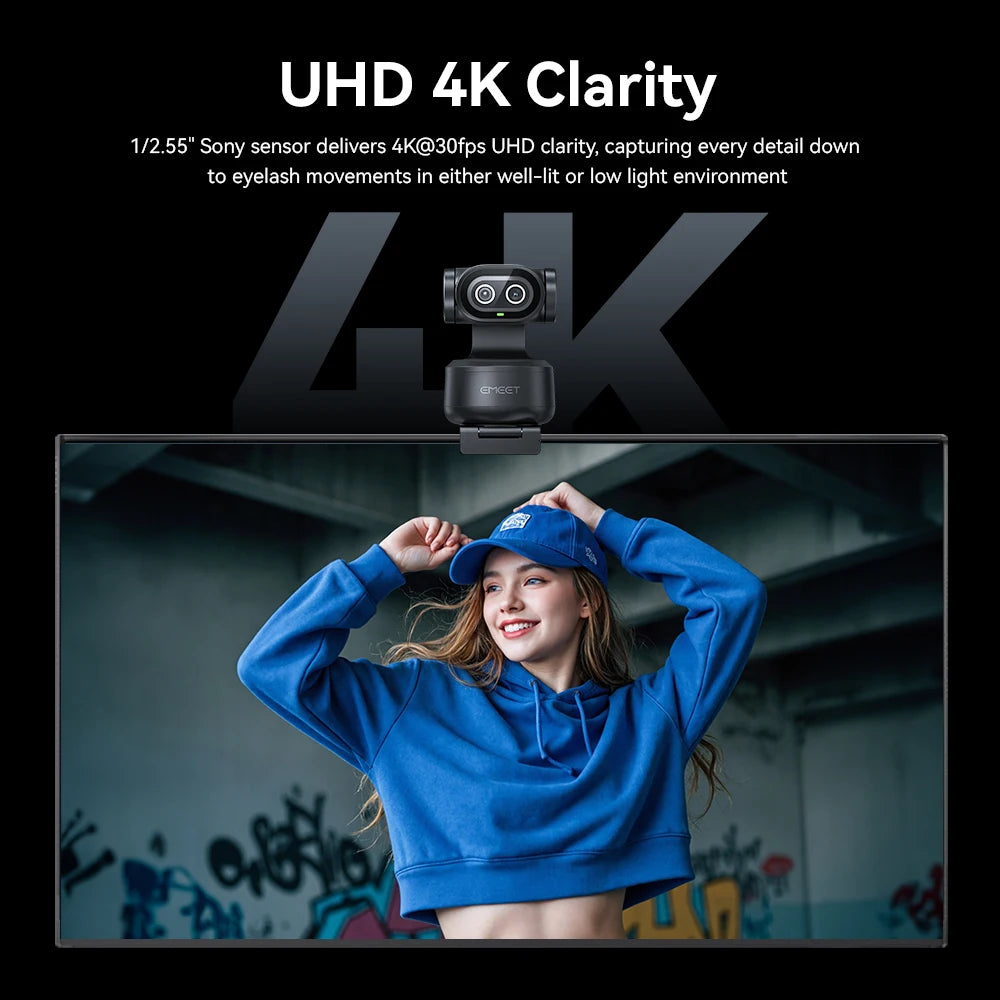4K Dual-Camera AI Tracking Webcam with Autofocus