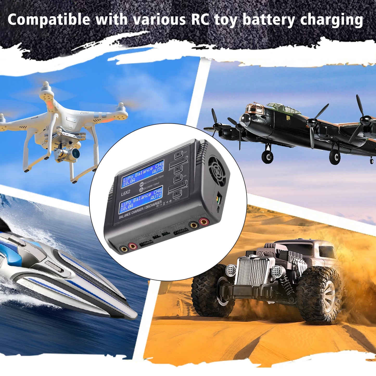 10A Lipo LiFe LiHV Battery Charger Dual Output