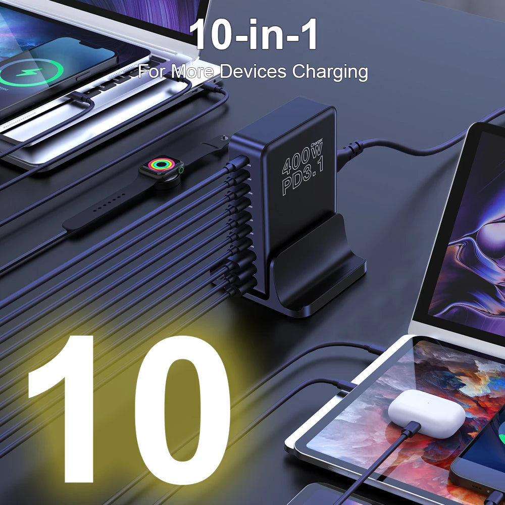 400W GaN USB-C Charging Station with 10 Ports