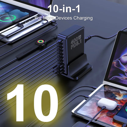 400W GaN USB-C Charging Station with 10 Ports