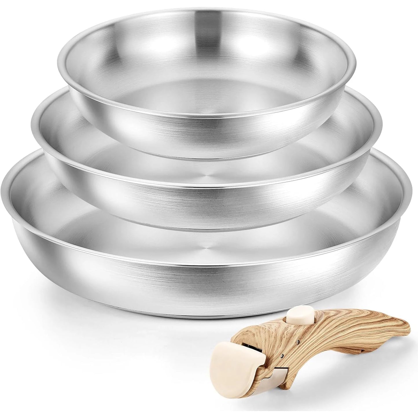 Stainless Steel Frying Pan Set with Removable Handle