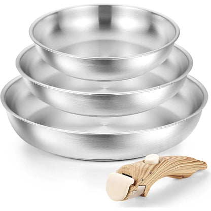 Stainless Steel Frying Pan Set with Removable Handle
