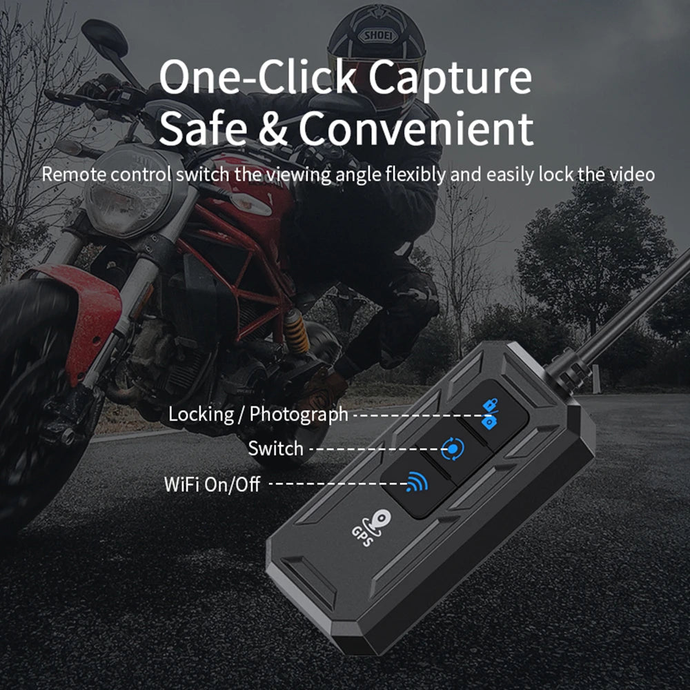 Dual 1080P Motorcycle Dash Cam with GPS WiFi 32GB