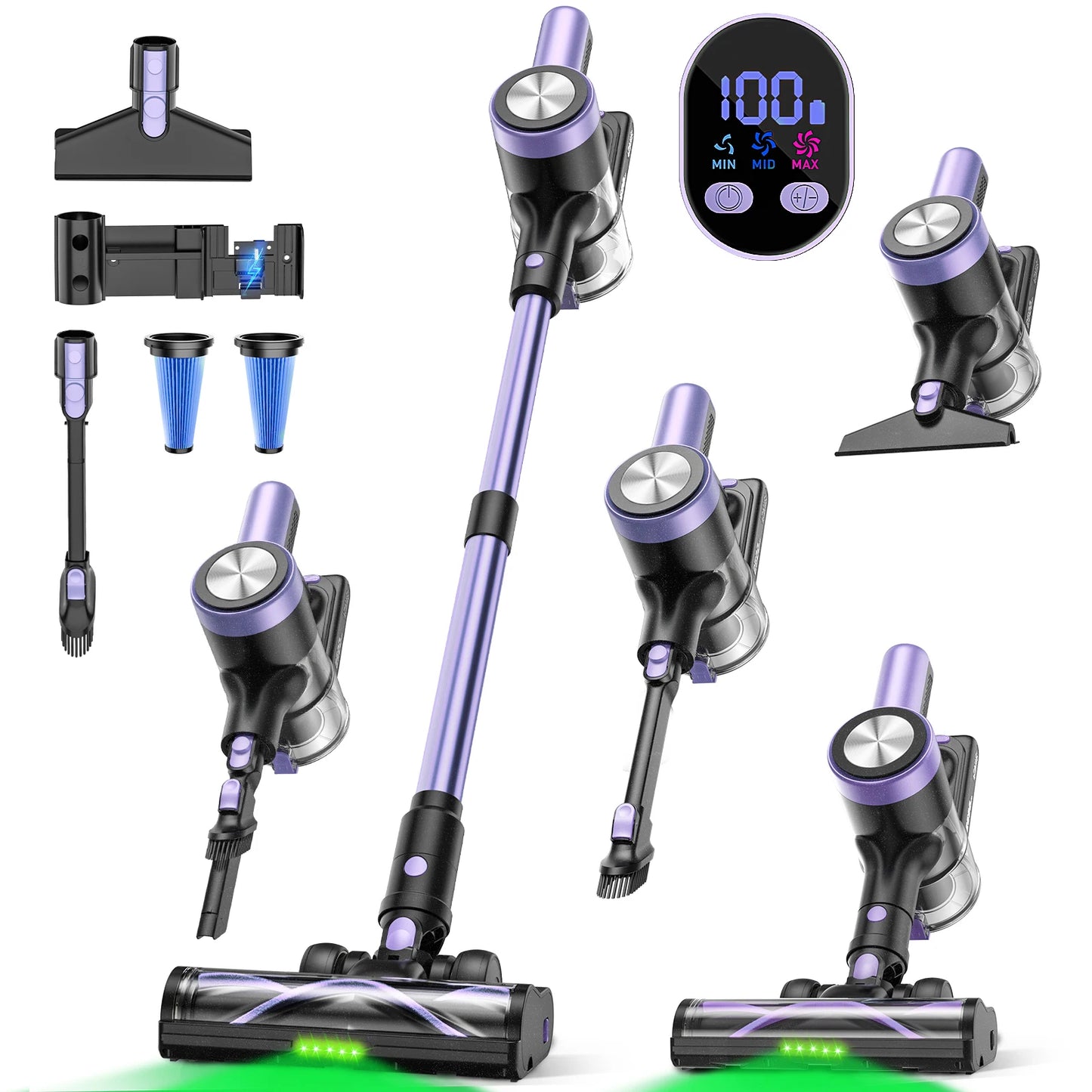 Self-Standing Cordless Vacuum 55Kpa 55Mins Battery with Wall Mount