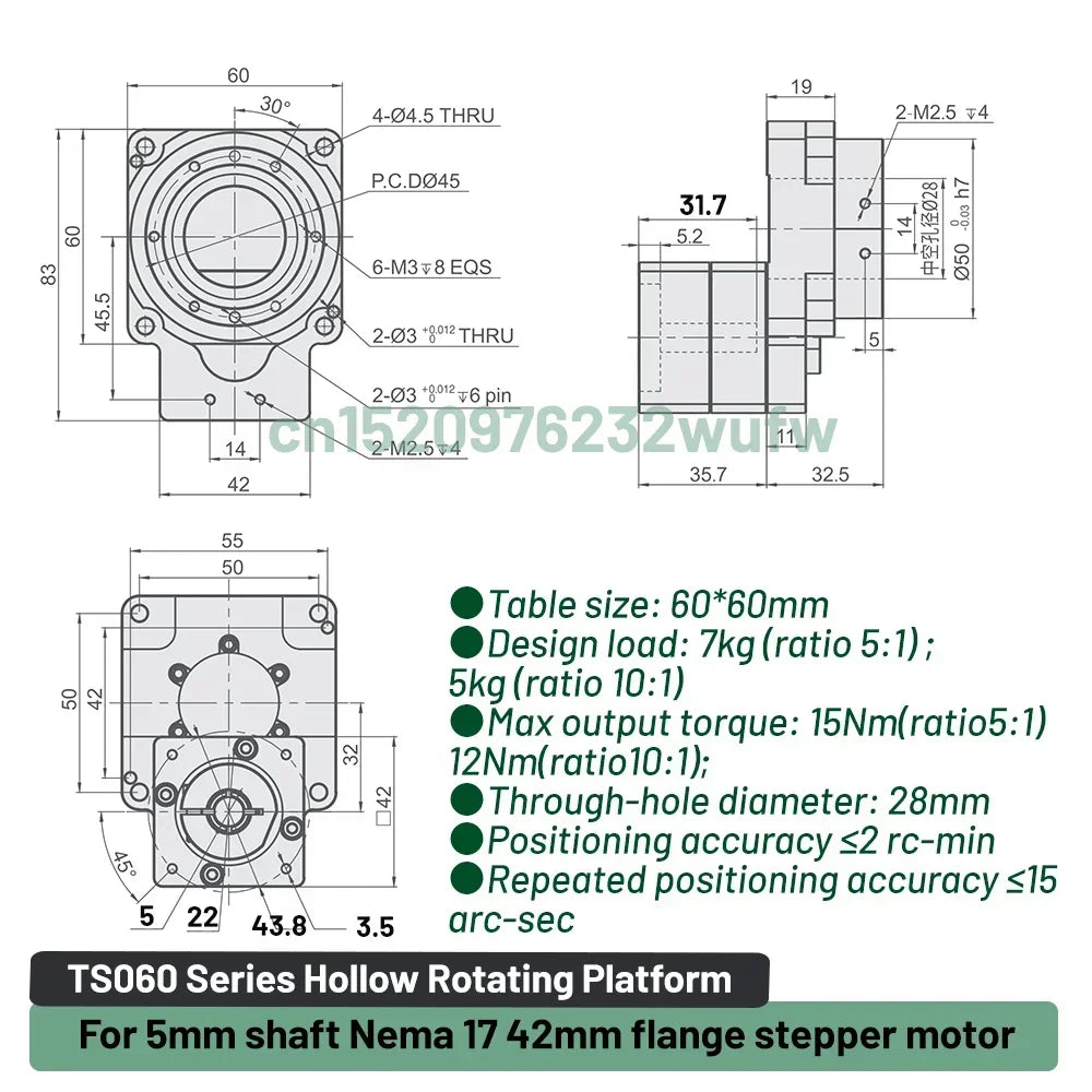 42mm Stepper Motor Rotary Stage 5:1