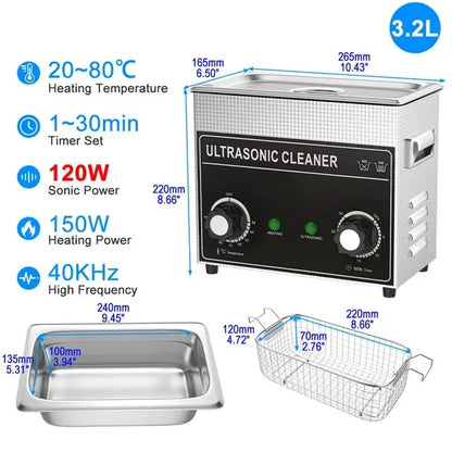 3.2L Ultrasonic Cleaner with 120W Power for Fast Deep Cleaning