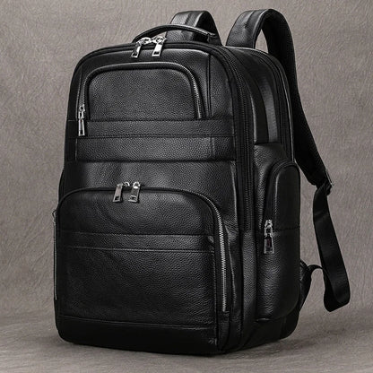 Large Capacity Leather Laptop Backpack with USB Charging