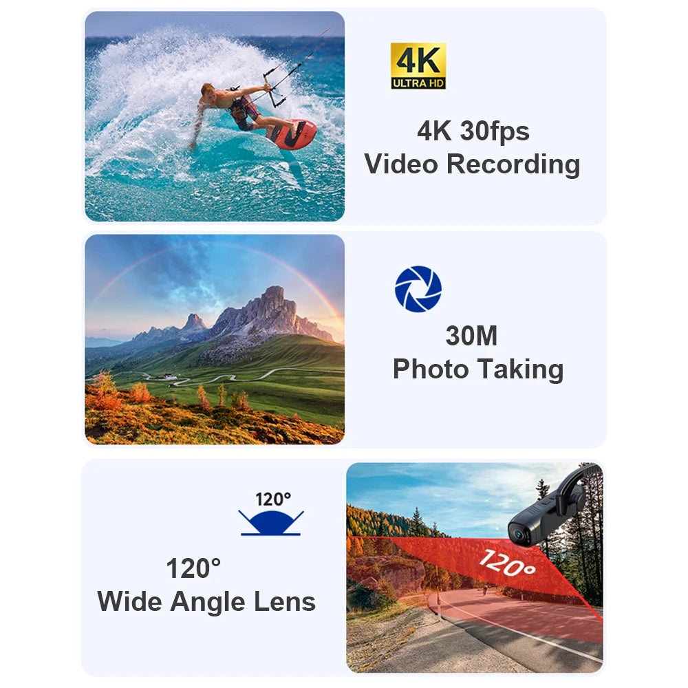 4K Wearable Head Camera WiFi Anti Shake 120 Degree