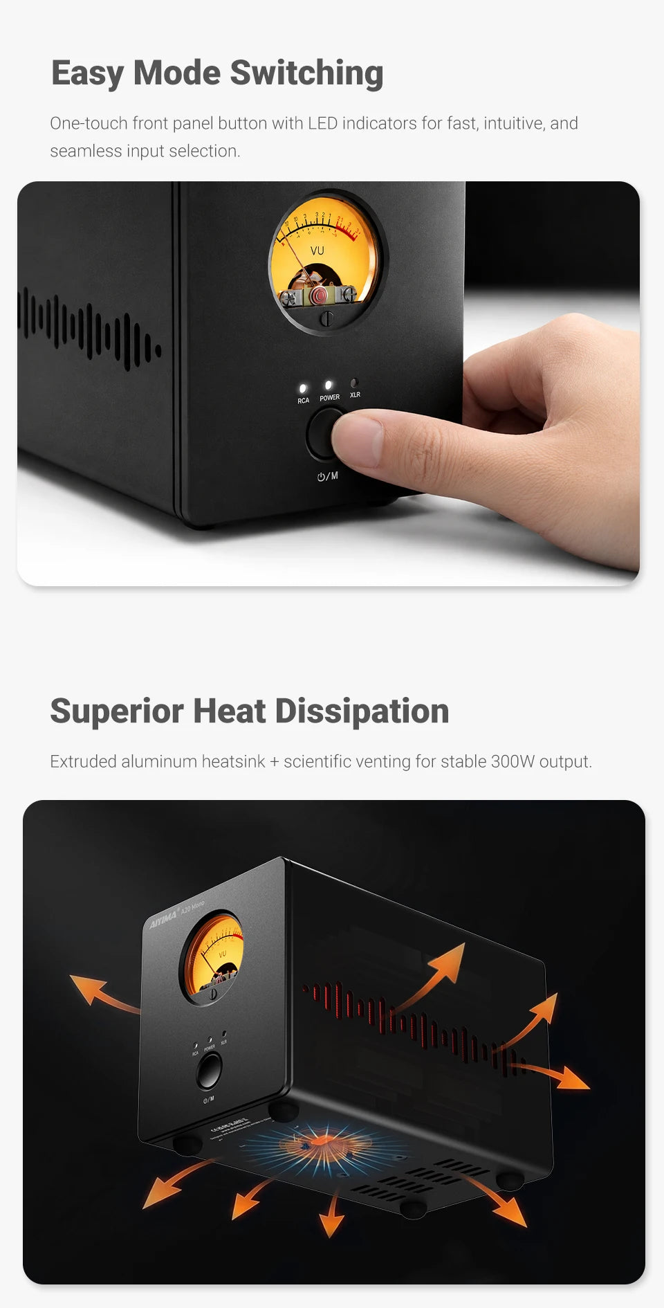 300W Class D Mono Power Amplifier with XLR RCA Input