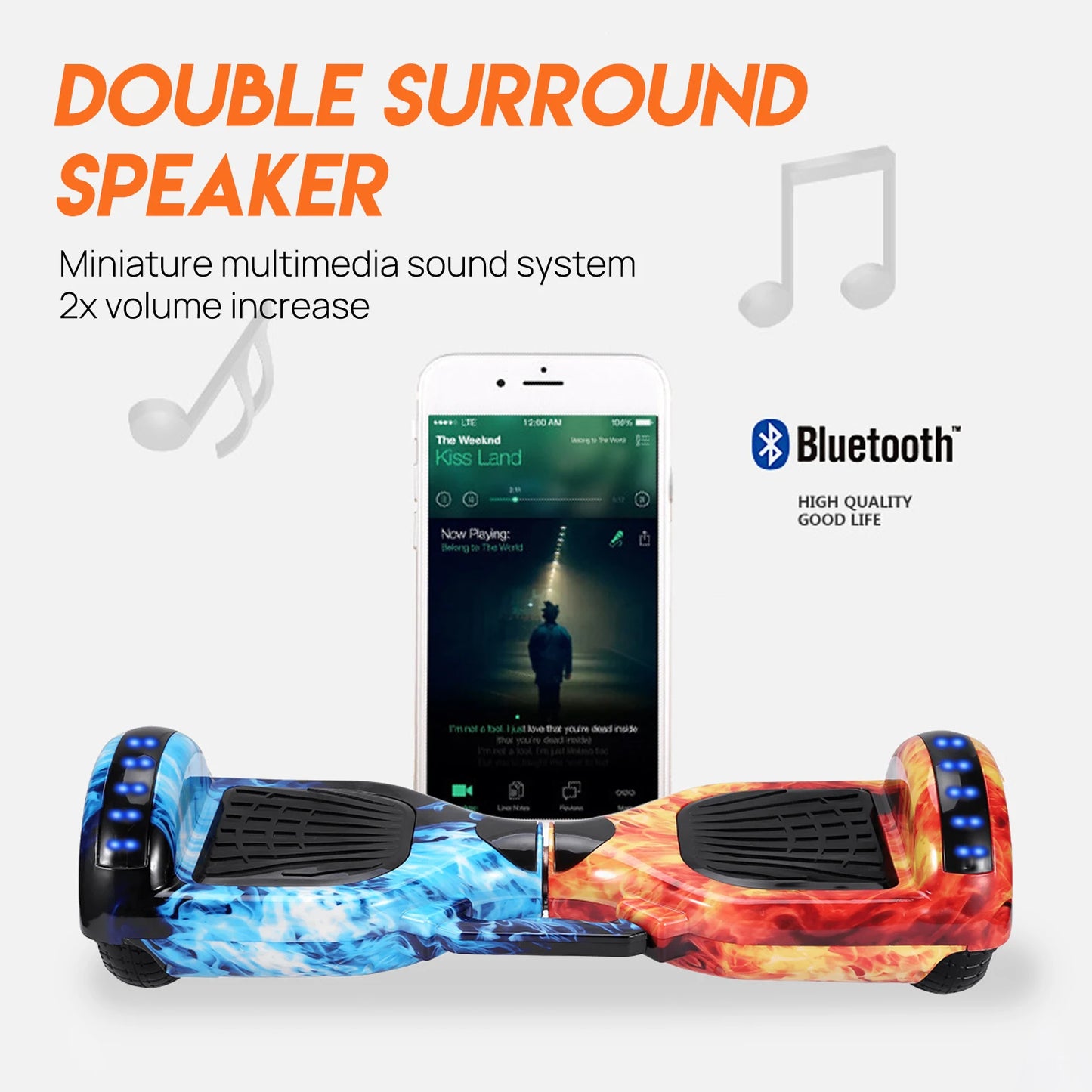 Self Balancing Hoverboard with Bluetooth Speaker LED Blue