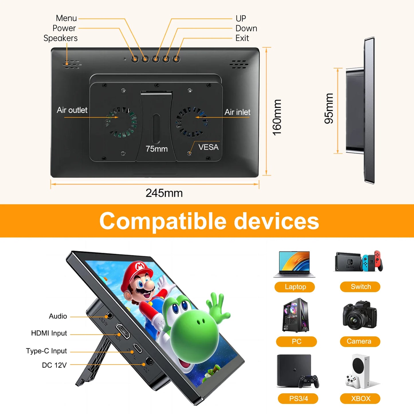 Portable 10.1-Inch Touchscreen Monitor IPS Full HD USB-C