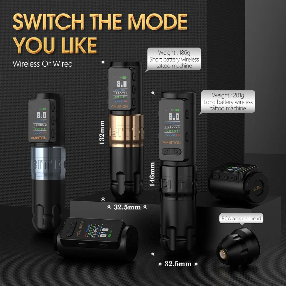 Professional Black Tattoo Pen Kit Rechargeable LCD Display