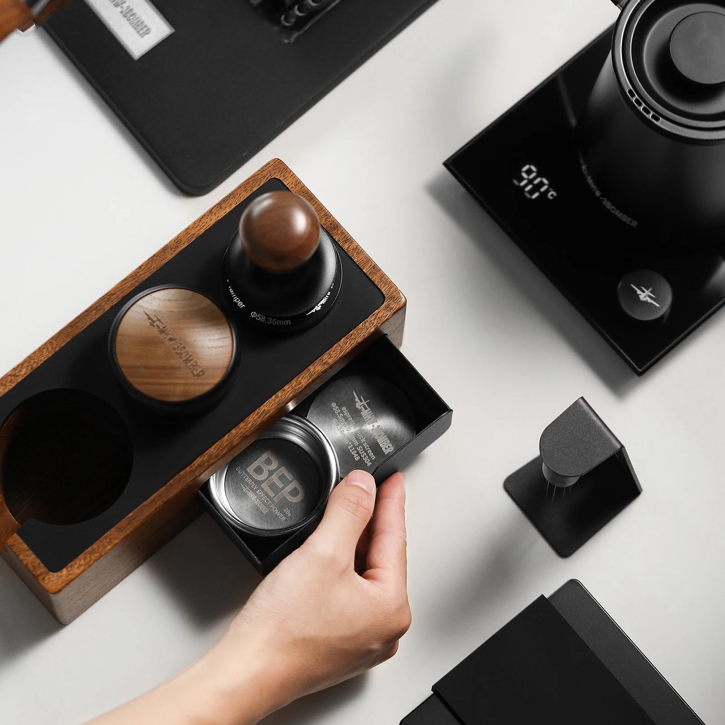 51–54mm Espresso Tamper Station Wooden Portafilter Holder