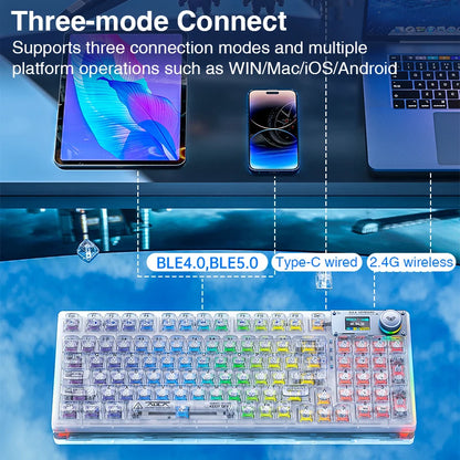 Transparent Keycap RGB Gaming Keyboard Hot Swap Wireless White