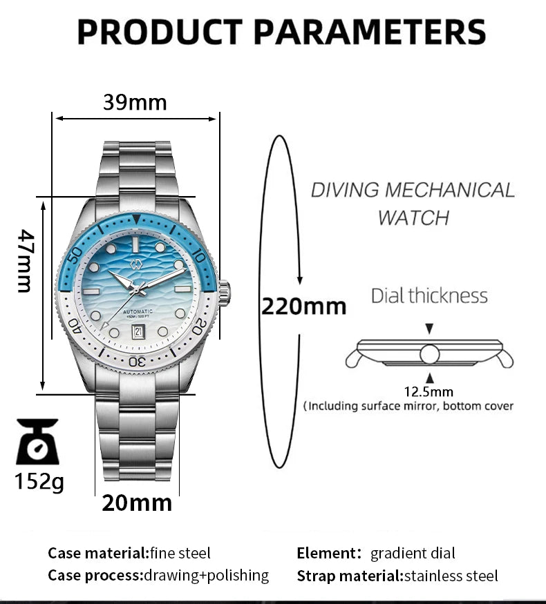 Automatic Mechanical Diver Watch 40mm 150M Waterproof Khaki