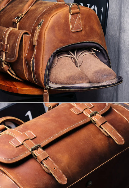 Vintage Genuine Leather Travel Duffle Bag Large Weekend Tote