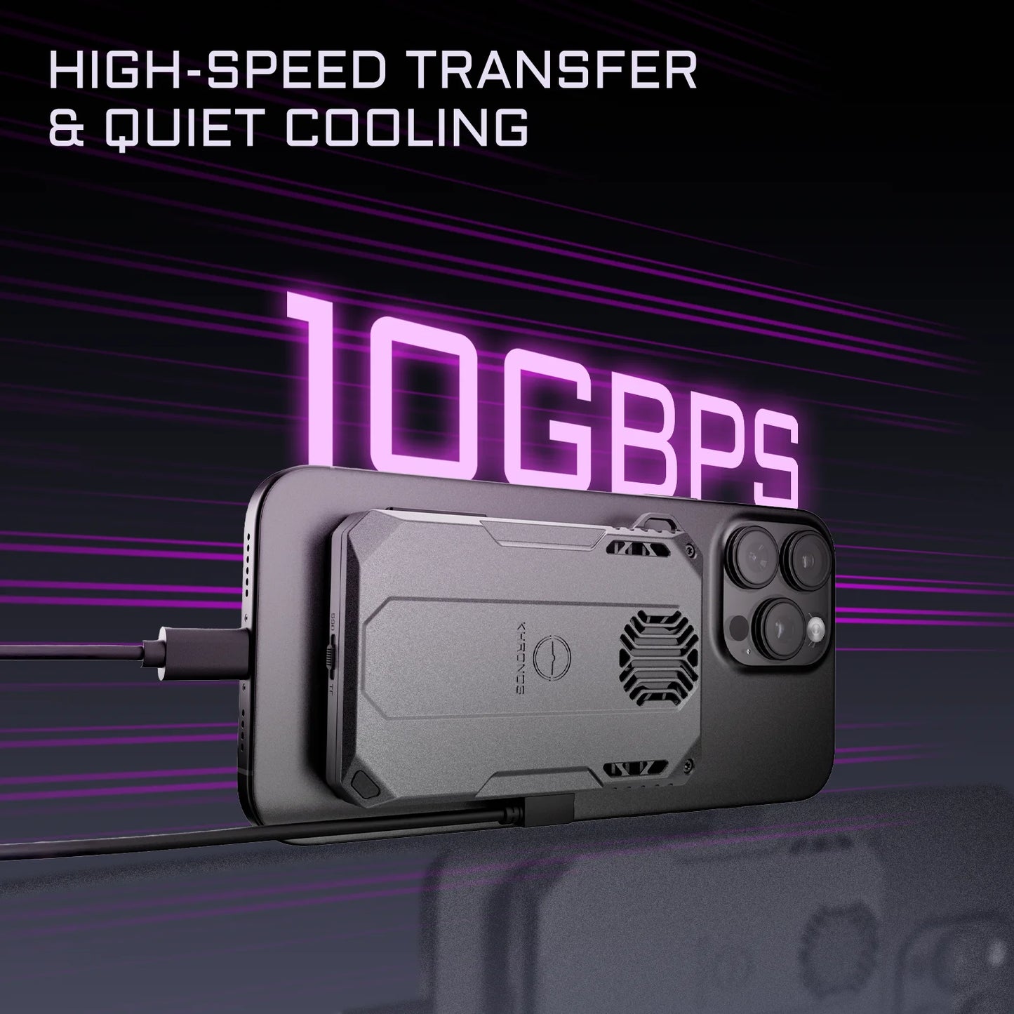 Smart iPhone Cooling Module with SSD Storage Mount
