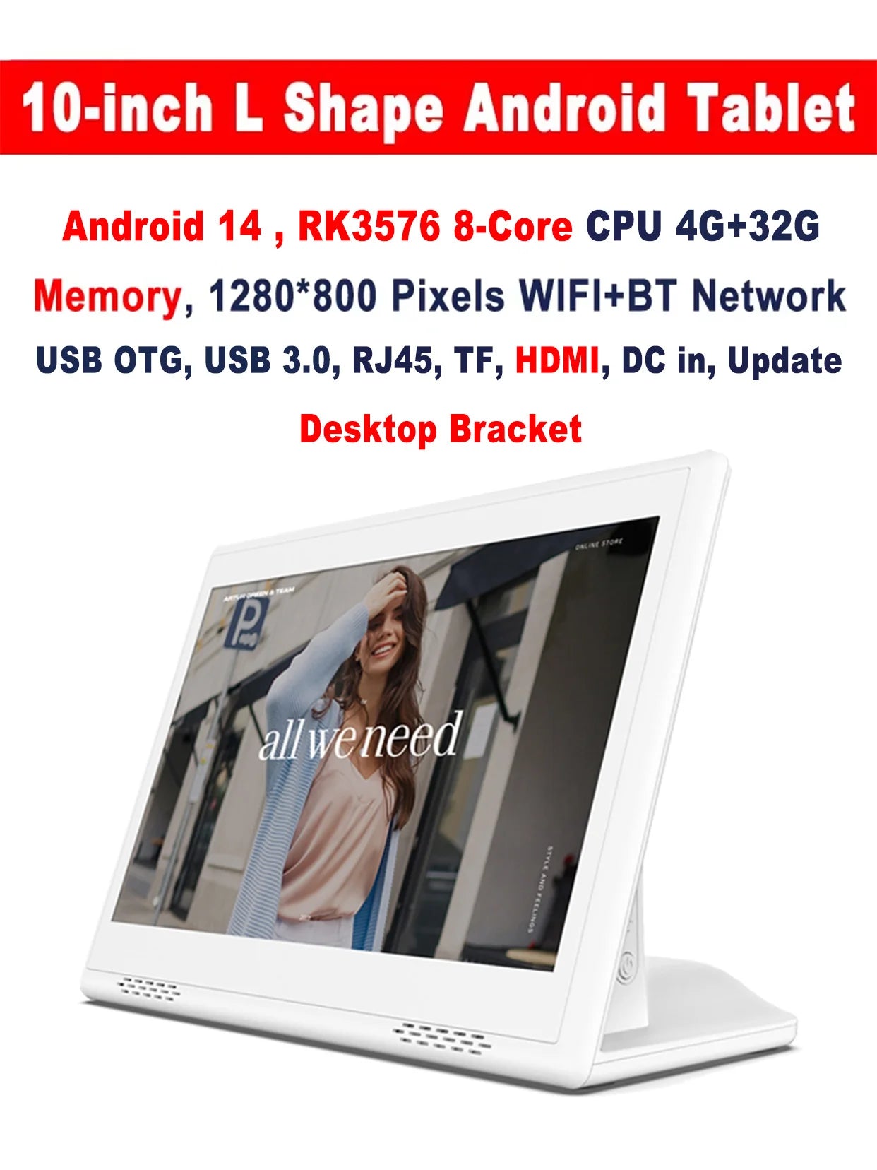 10.1 Inch Desktop POS Kiosk 4G 32GB White